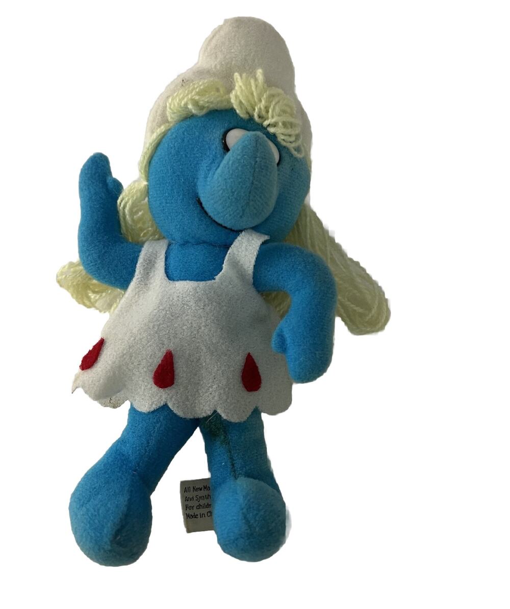 Vintage 80s Pachinko Palace Smurfette Smurf Girl Doll Blue 9”